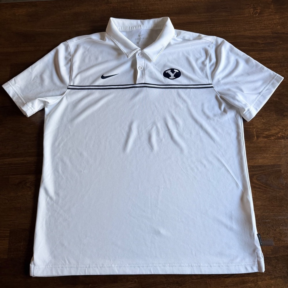 Nike BYU Cougars Polo Mens Large White Dri-FIT On-Field Short Sleeve Gameday